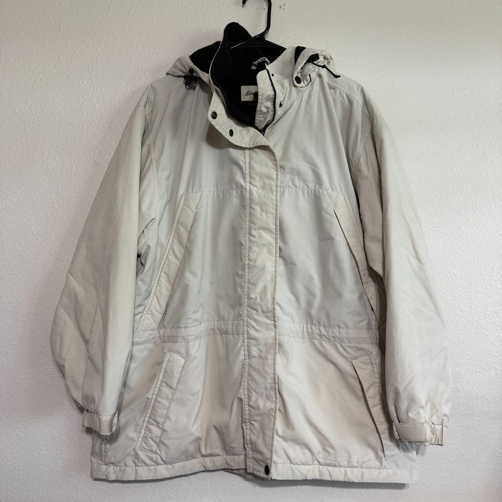 Vintage Eddie Bauer Parka Jacket Women's Size PXL Ivory Detachable Hood Full Zip